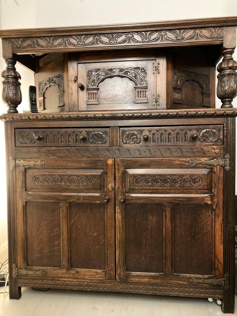 early 20th century gothic-style carved oak court cupboard