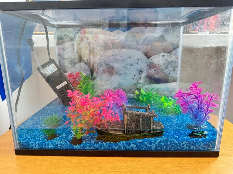 image for Aquarium with Aquarium plants, decors, gravels, Filter, Old fishing boat