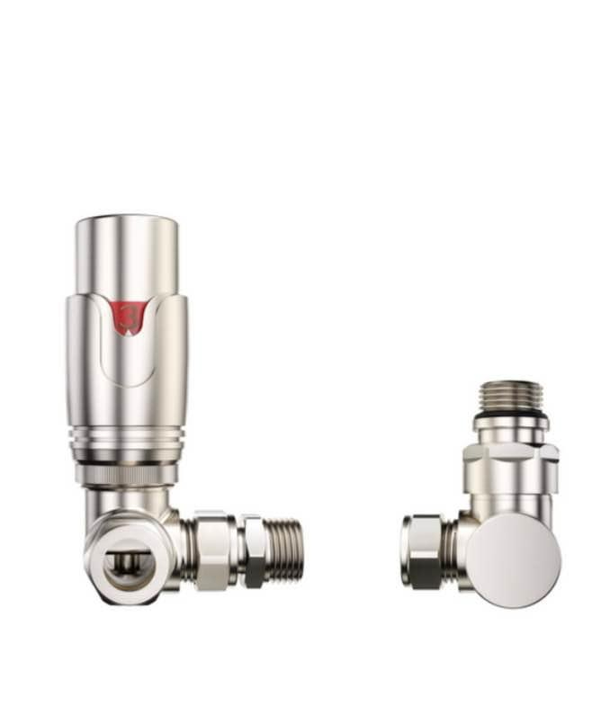 New Pro Brushed Nickel 1/2" Thermostatic Corner Radiator Valve TRV RRP £60 Our Price£25