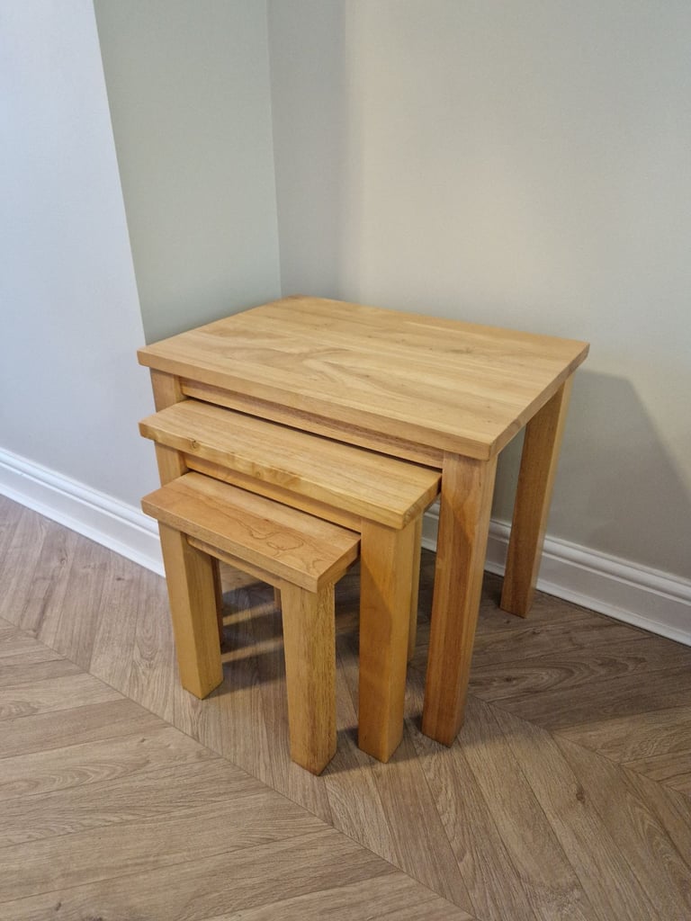 image for Oak Solid Wood Nest of Tables - Side/End
