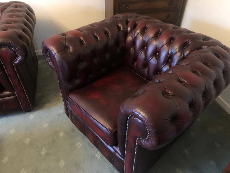 Ox Blood Red Chesterfield Sofa, chair and footstool