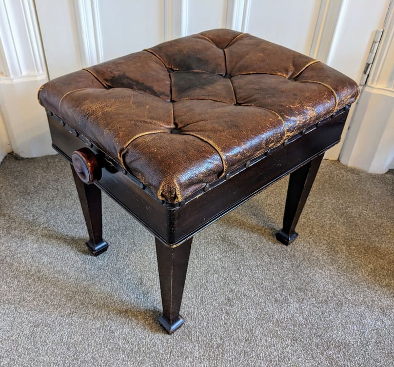 Antique Adjustable Piano Stool with leather Seat.