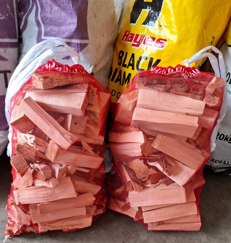 image for 🔥 Hardwood Kiln Dried Firewood (100% Ash) - Kindling - Softwood Netting Bags - Smokeless Coal 🔥 