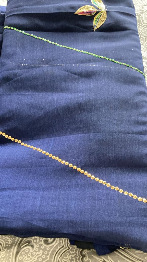 navy blue saree with embroidery