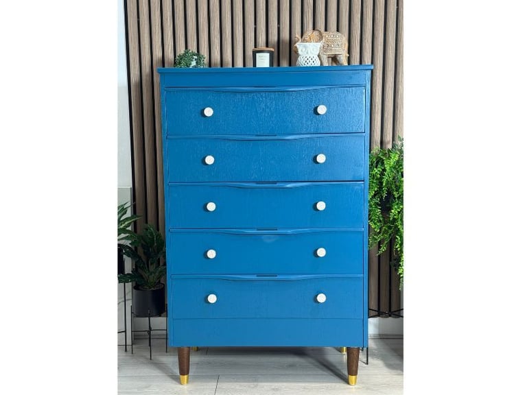 image for Refurbished Sakol Chest of Drawers – Modern Blue Tallboy with Original Logo