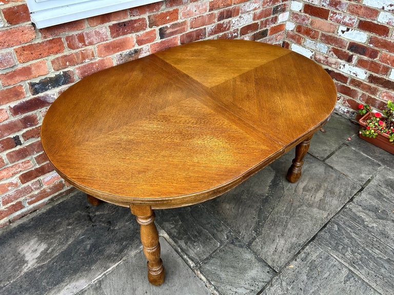 Solid Oak Farmhouse Style Oval Dining Table - Good Condition 
