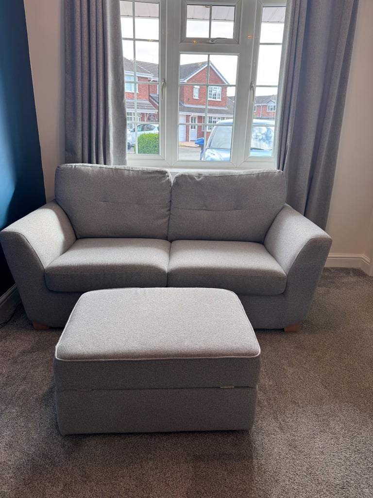 DFS Grey Sofa, Armchair and Footstool 