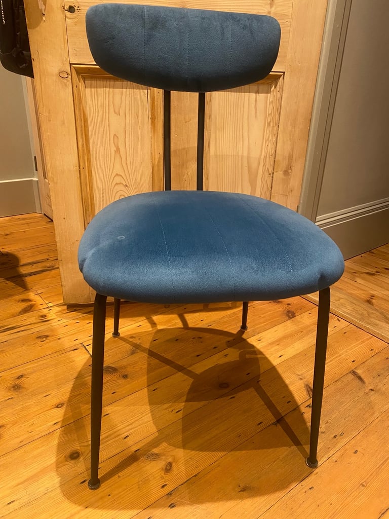 image for 4 blue velvet and metal dining chairs from Cult