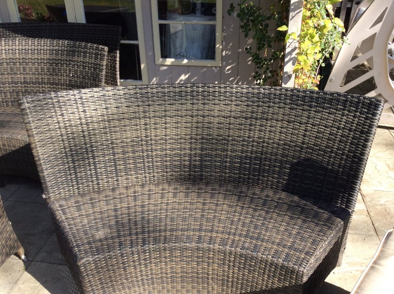 Rattan bench with 2 chairs inc cushions which are in perfect condition 