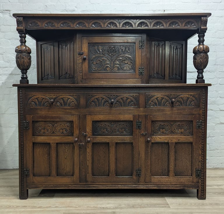 Mid 20th century oak court cupboard sideboard 