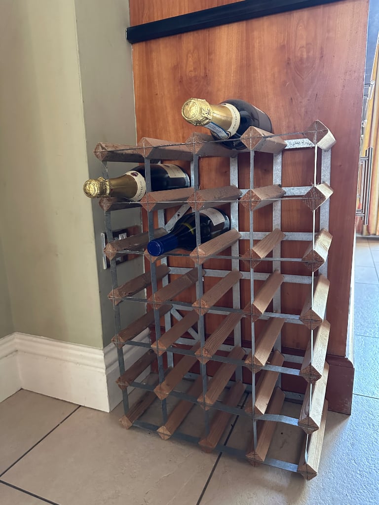 24 Bottle Pine Wood & Stainless Steel Wine Rack