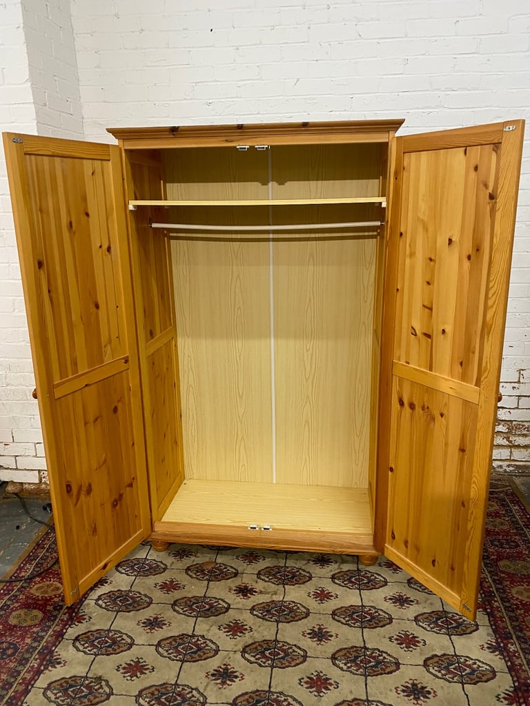 Beautiful Assembled Two Doors Pine Wardrobe 