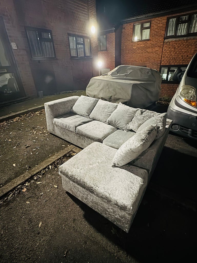 Dylan Silver Crushed Velvet Corner Sofa with Scatter Cushions