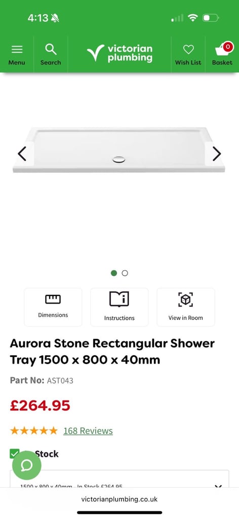 image for Aurora stone shower tray. 1500 x 800. Brand new 