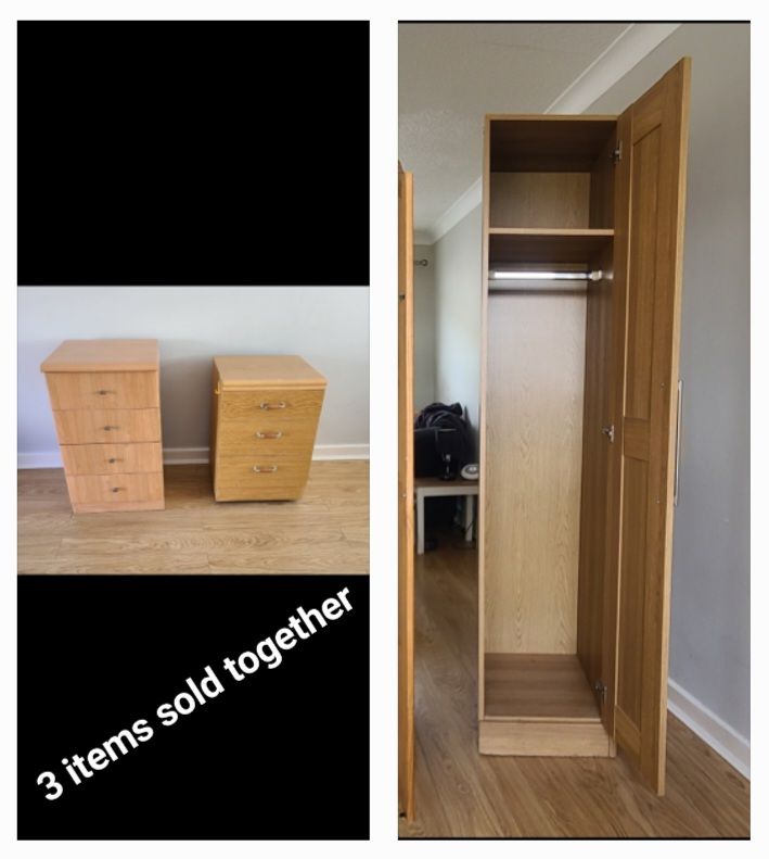 image for 30 pounds if collected by you. 5 pounds extra if I deliver. (wardrobe, 2 bed side tables) 
