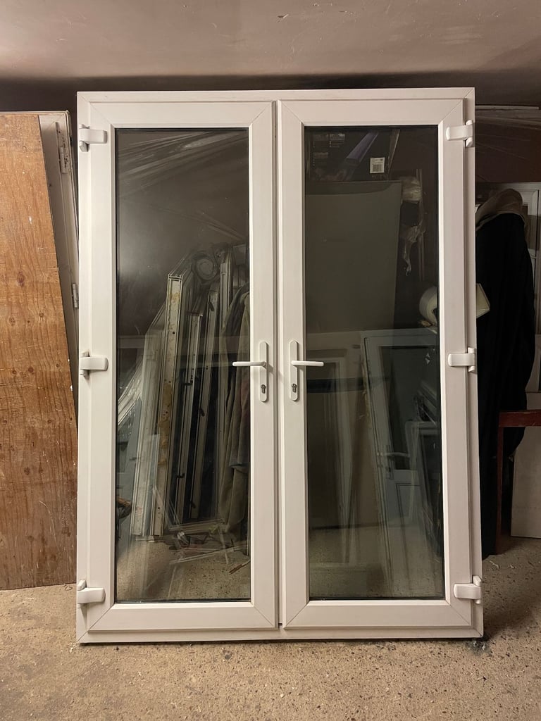 UPVC DOOR 219 x 160 cm - UPVC DOUBLE GLAZED FRENCH DOORS - CLEAR TOUGHENED GLASS (REF: DX183)