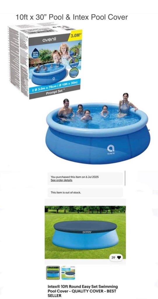 image for 10ft x 30” Avenli Prompt Set Inflatable Swimming Pool & Intex Pool Cover For Family Outdoor Party