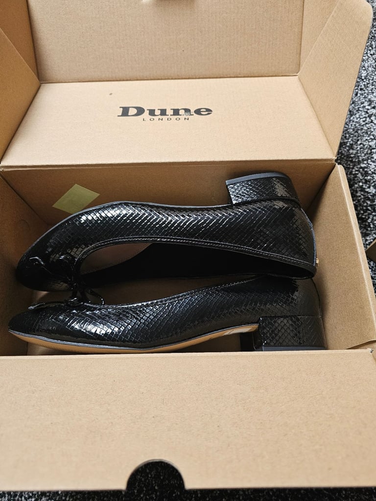 Dune London black senthetic reptile block heel size 7