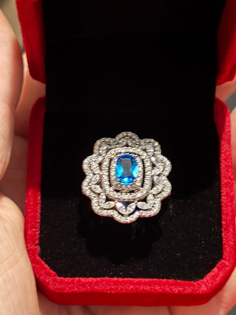 image for Sterling Silver Blue & Clear Zircon Ring 