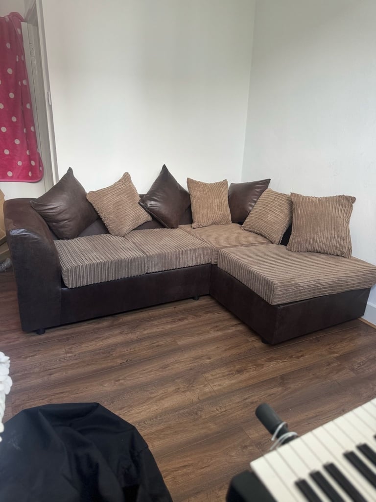 Brand New Dylan Jumbo Cord Fabric L-Shape Corner in Black/Grey  Colour SAME/NEXT DAY DELIVERY