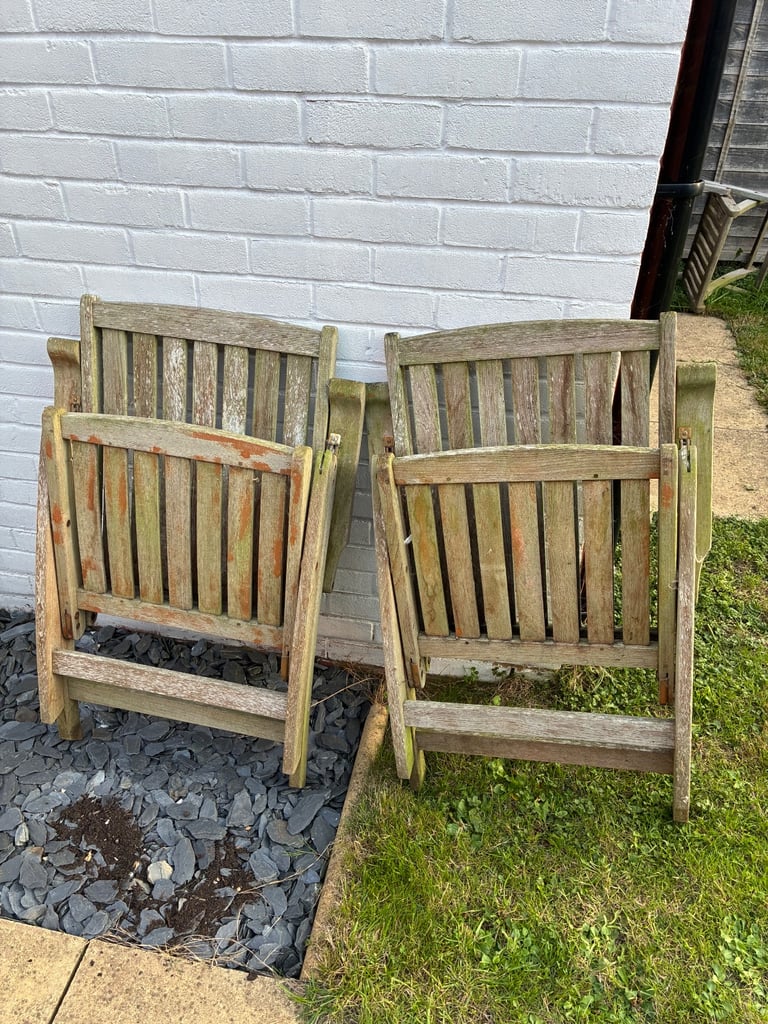 Solid teak reclining garden chairs 