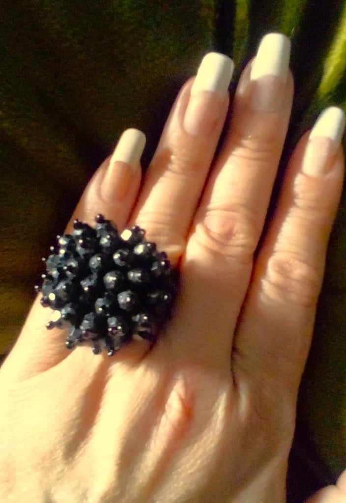 image for New Size Adjustable Oversized Black Lucite Beads 3D Flower Cluster Stretch Ring.POST OR COLLECT!