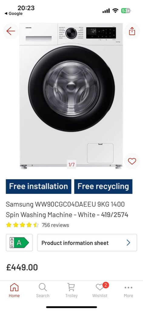 Samsung 9kg wifi enabled 
