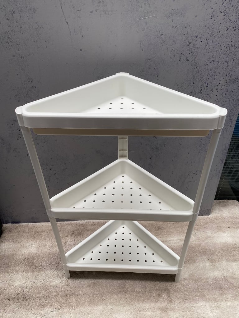 image for Ikea Vesken White Solid Plastic Corner Storage Tower Kitchen Bathroom bath caddy