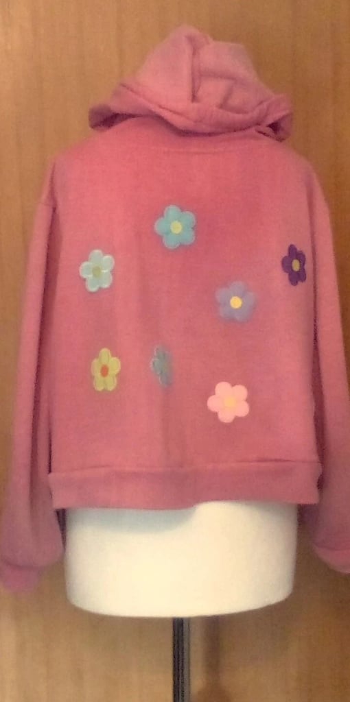 Candy Pink 60's Flower Power Motifs Zipped Hoodie and Scarf. UK Size 24. POST OR COLLECT!