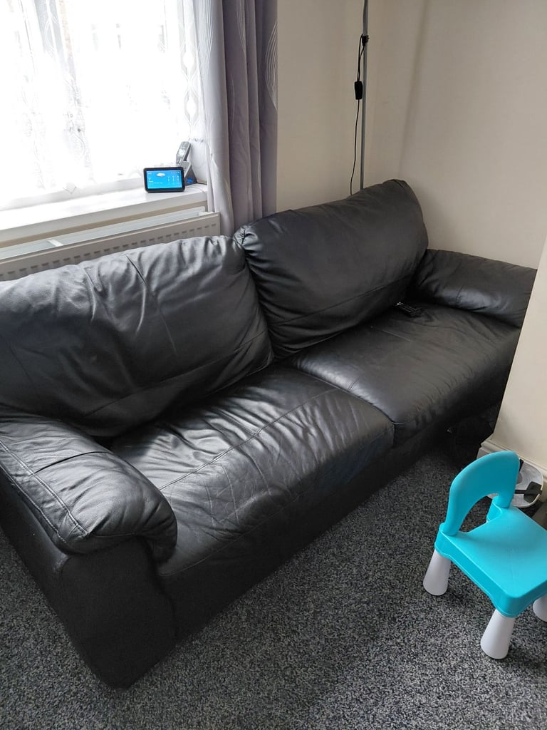 Black leather sofas x2
