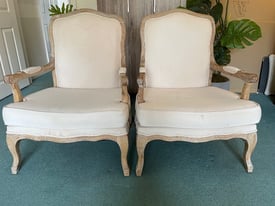 Pair of Le Brun Limed Oak French Armchairs 