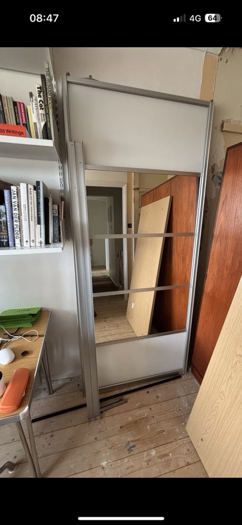 image for Mirror Wardrobe Doors And Track For Built In Wardrobe - Very Good Condition