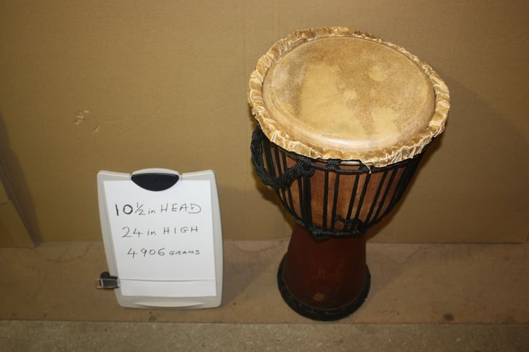 African Wooden Djembe Drum 10.1/2in Head x 24in High ~ Weight 4906 Grams ~ £75 ono