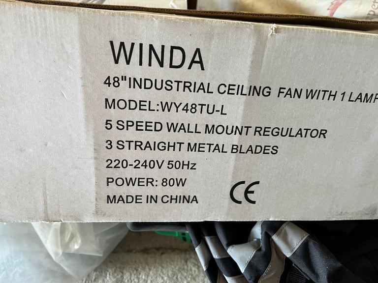 Unused WINDA INDUSTRIAL CEILING FAN WITH 1 LAMP MODEL:WY48TU-L