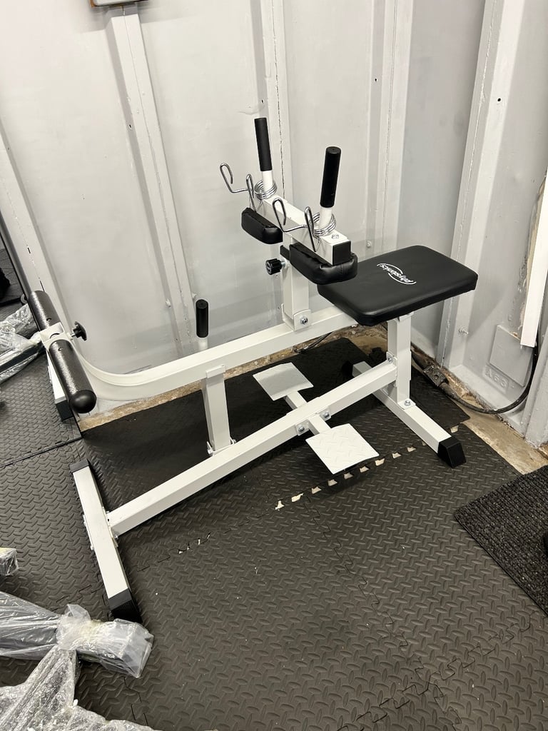Squat rack / bench press, heavy duty weights bench & calf raise machine