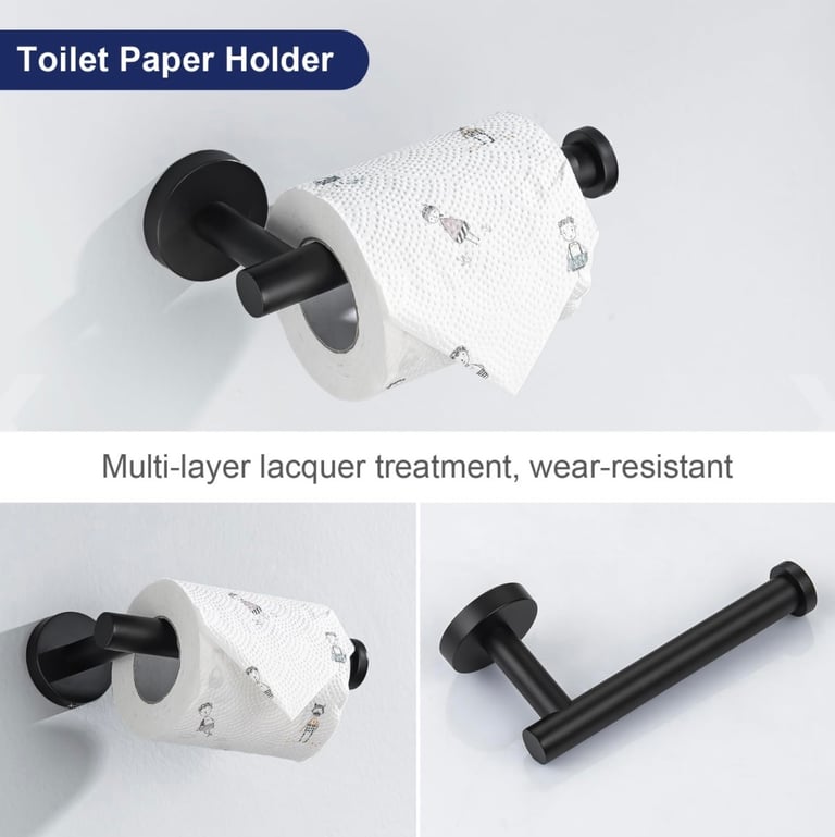 Bathroom Accessory Set, Stainless Steel- Black 5 Piece Set