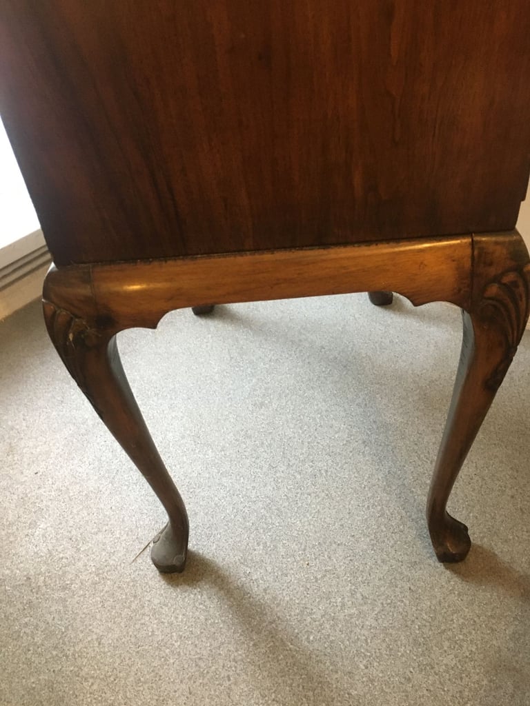 Antique Queen Anne Walnut Ladies Writing Bureau 1930's Secretaire 2 Drawers with Cabriole Supports