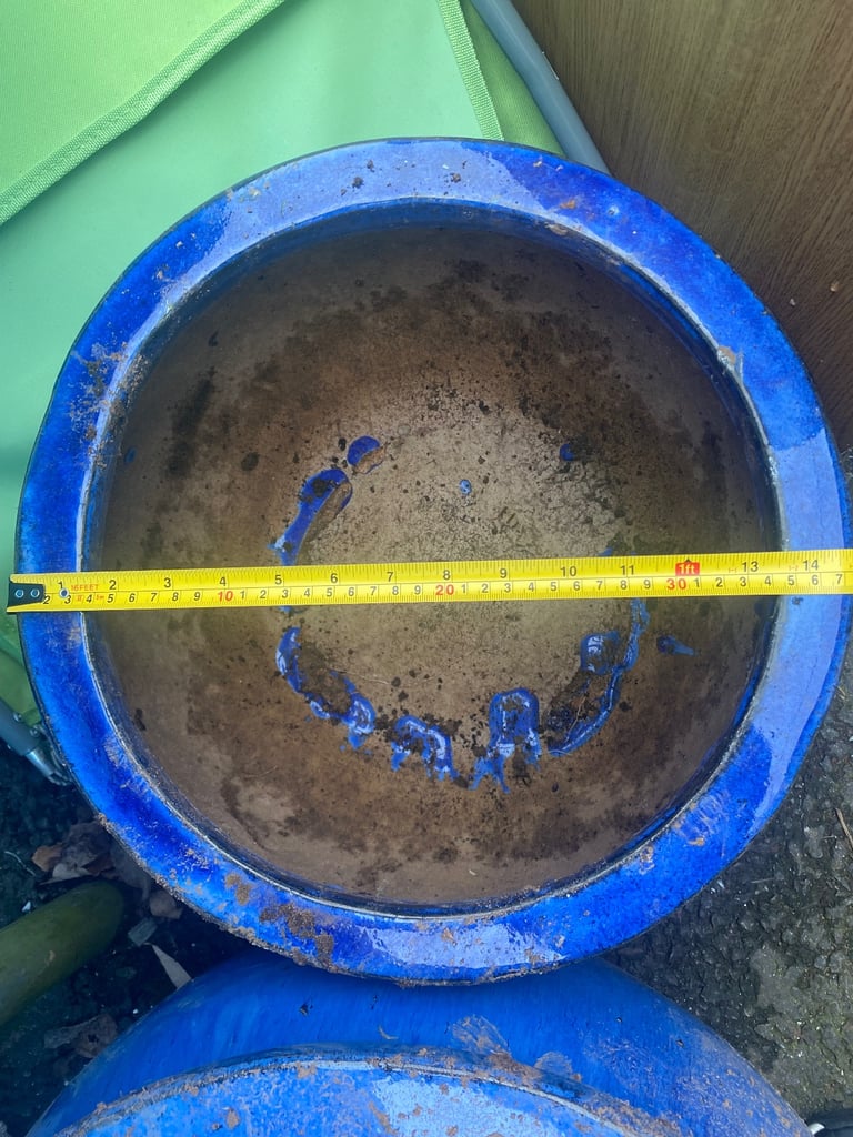 Blue ceramic pots+ White Pot 
