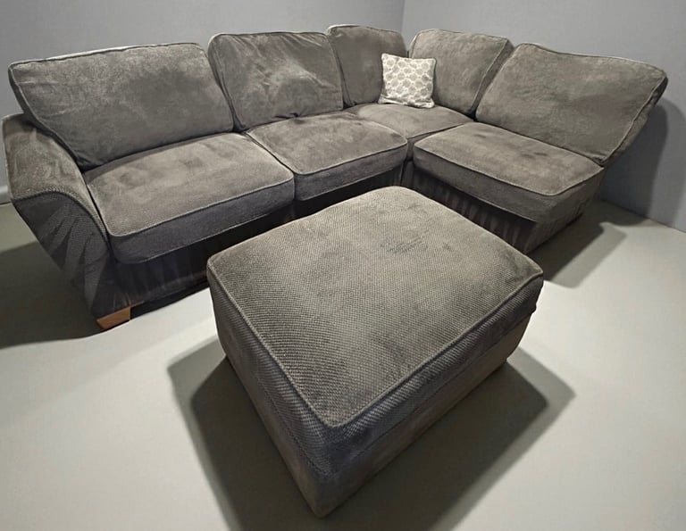 Grey corner sofa and footstool