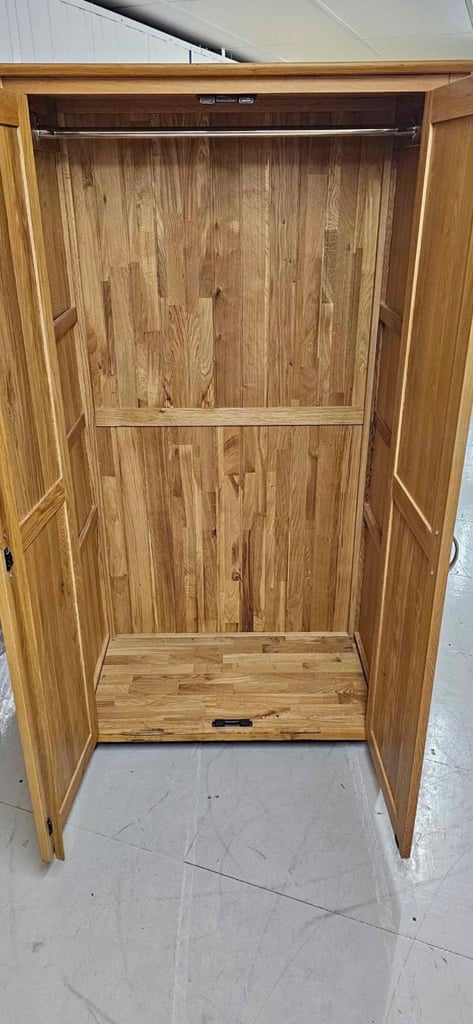 Solid oak ladies and gents 2x wardrobe Devon range from Oak World excellent condition