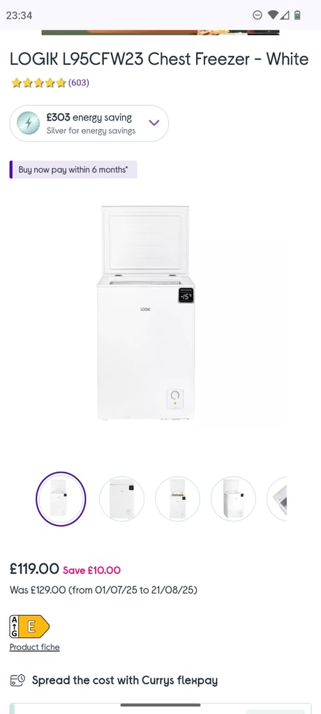 Currys 96 litre chest freezer - RRP £129