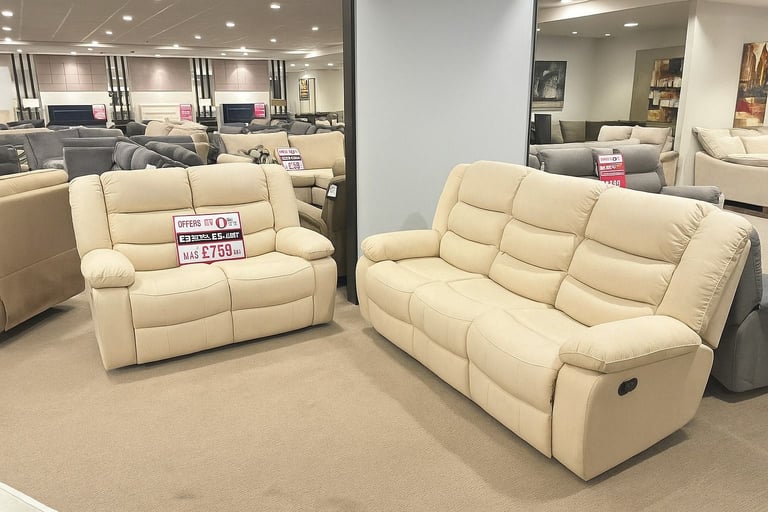image for ** 🏠 Roma Recliner Sofa Set 3+2 – Elegant Cream, Super Comfy! **