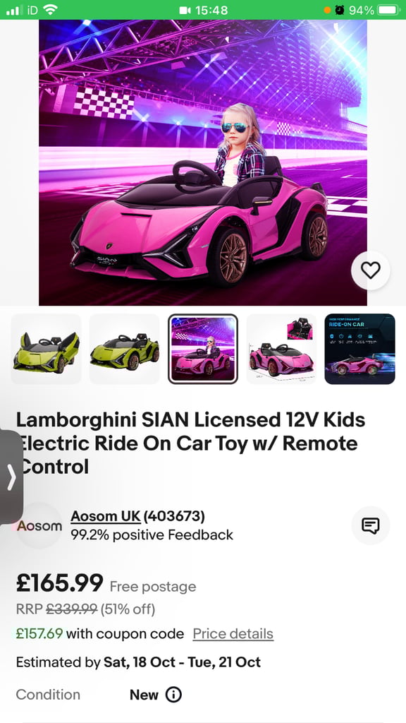 Lamborghini SIAN licensed 12v kids electric ride on toy car w/remote control
