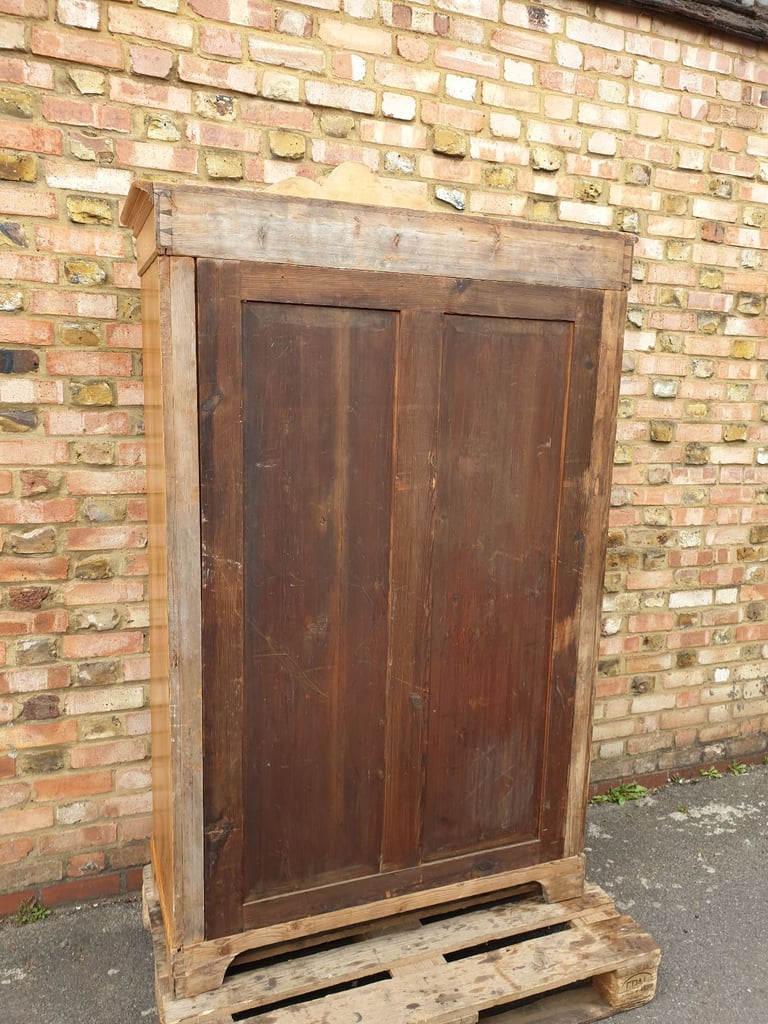 Elegant Antique French Armoire Two Door Wardrobe solid stripped pine wood