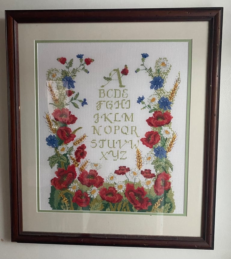 image for Large Framed Poppy & Alphabet Cross Stitch 