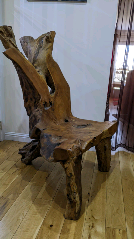 Hand Carved, Heavy, Solid, Wooden Statement Chair