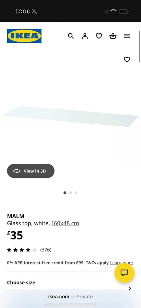 image for Ikea Malm Glass for Double Drawer Unit 