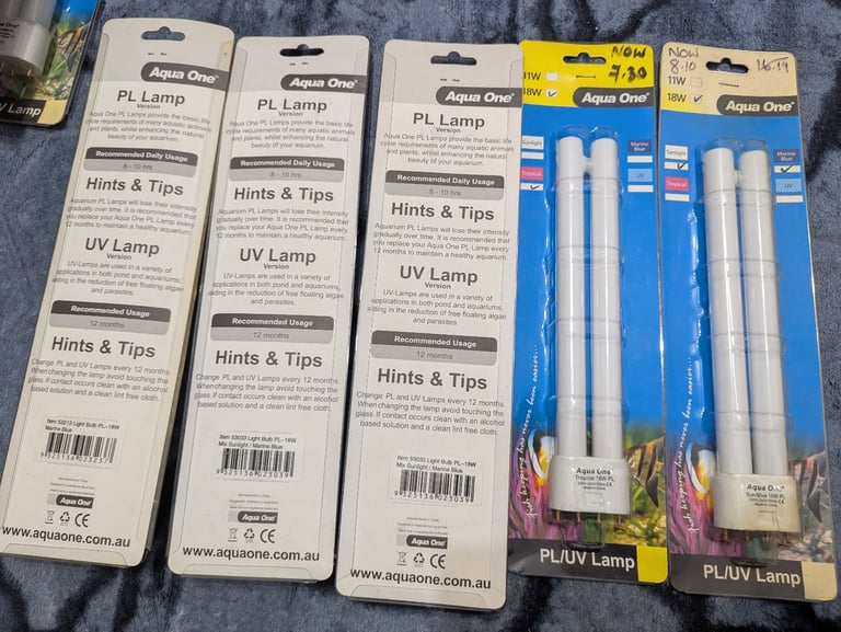 Aquarium light aqua one PL/UV 11w/18w/24w lamp, 2/4 pin fittings 