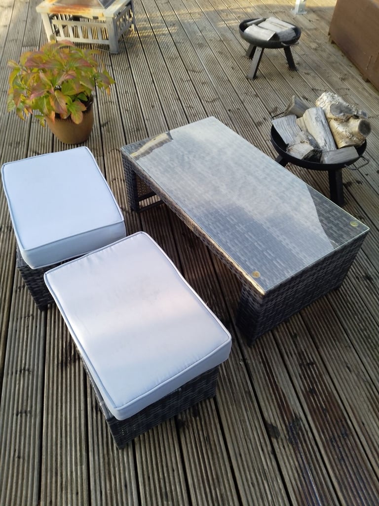 image for Rattan Coffee Table and Two Footstools