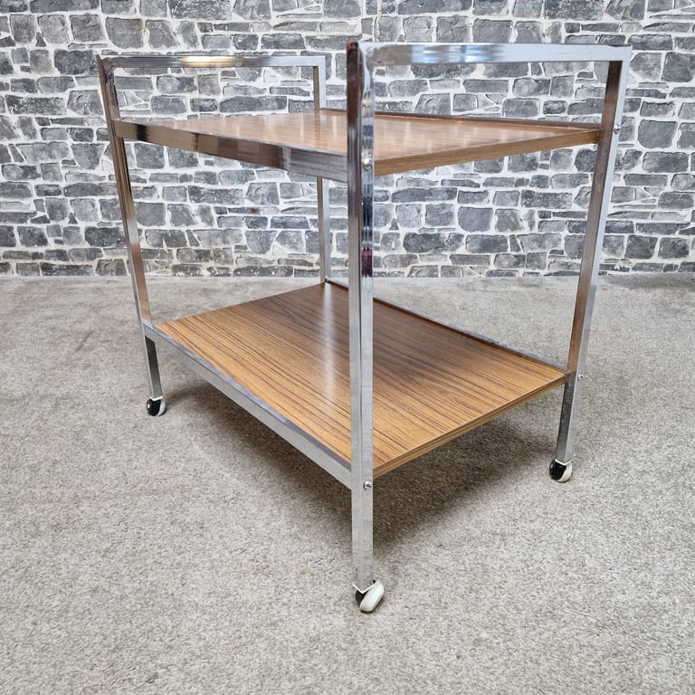 Vintage Chrome & Wood Effect Drinks Trolley on Castors